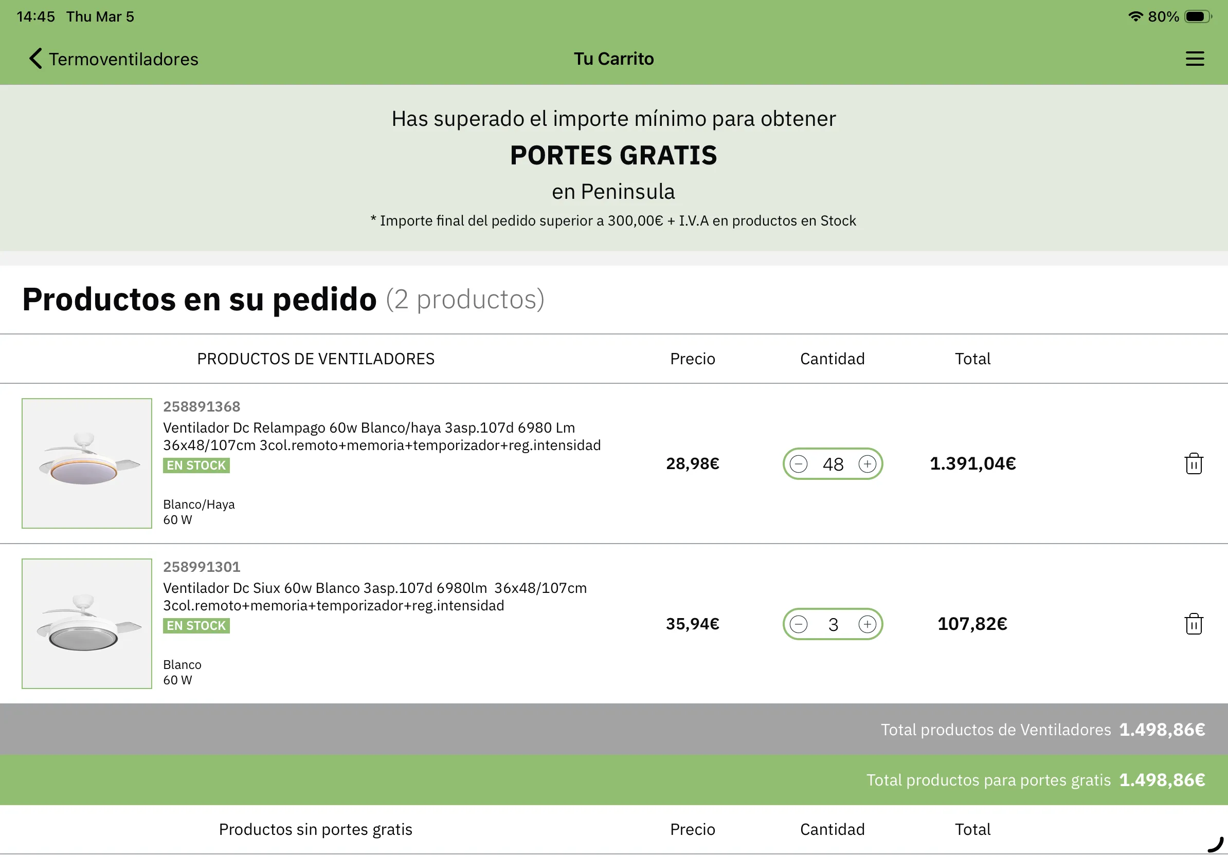Abrila Salesman B2B shopping cart with custom pricing, shipping addresses, and payment terms