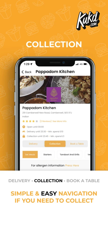 KUKD app order checkout screen with delivery address and payment options