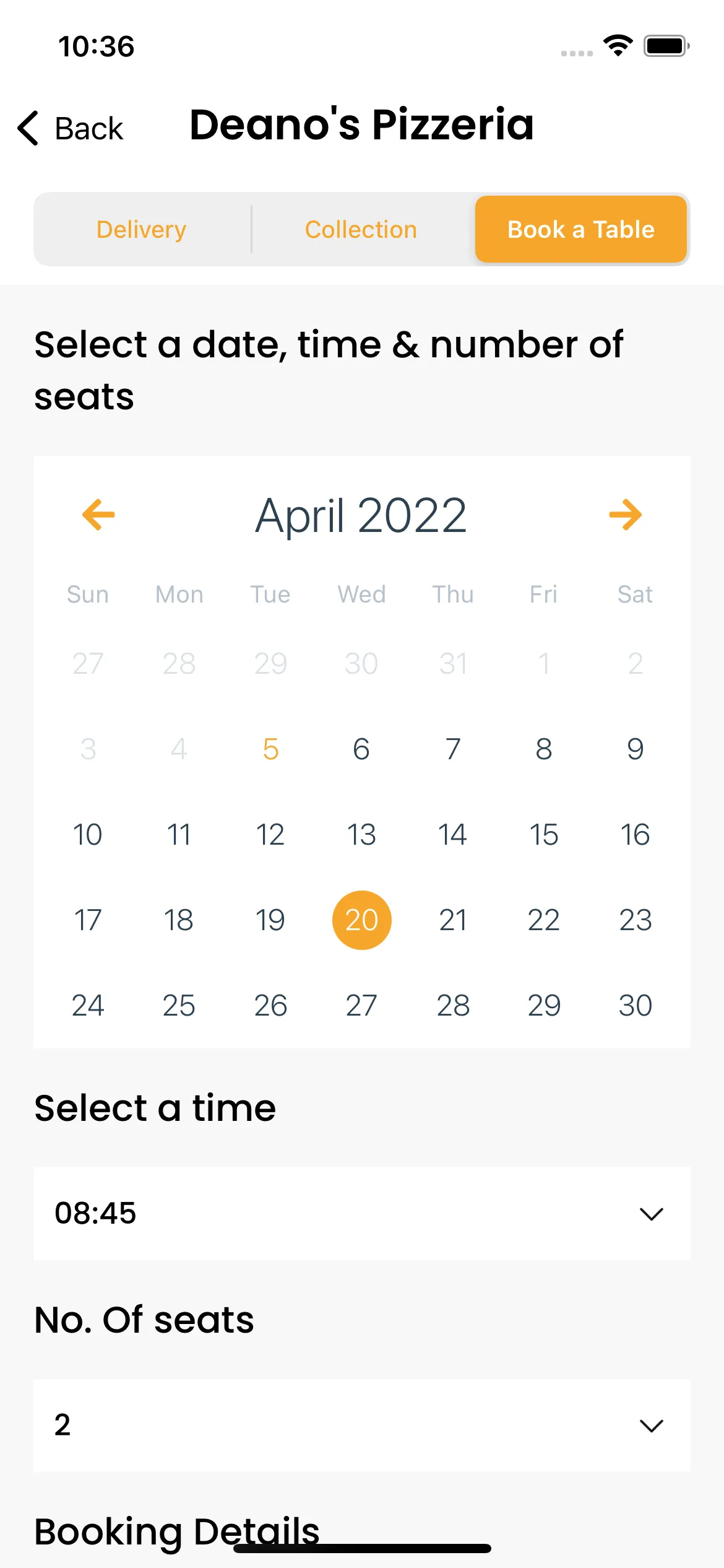 KUKD React Native app collection and delivery mode selection