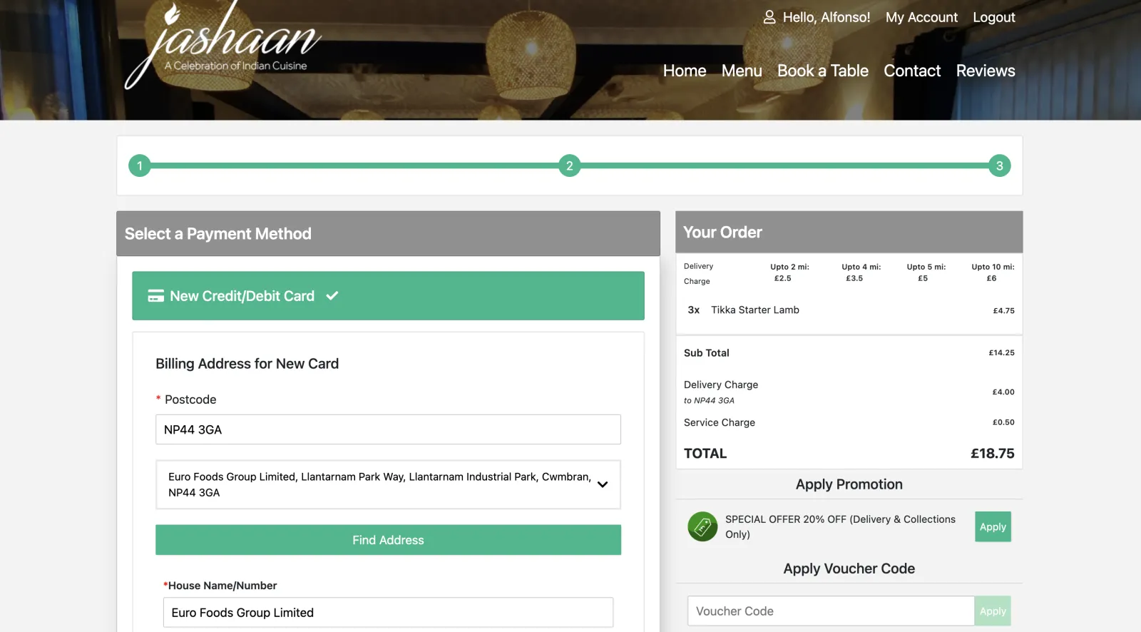 KUKD white-label restaurant website checkout page with delivery details